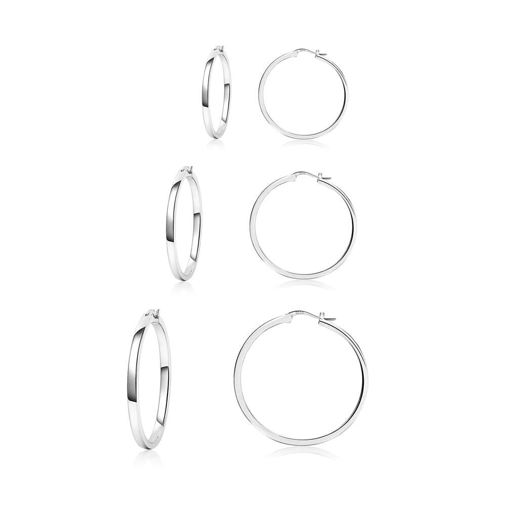 3 Pairs 925 Sterling Silver Hoop Earrings Lightweight Small Sterling